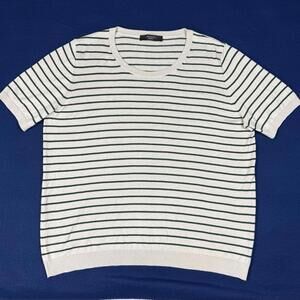 Max Mara Weekend Striped Knit Top Blouse Cream Green Short Sleeve Luxury Size L